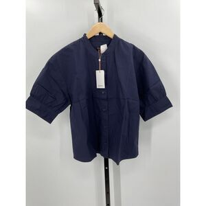 Quince Navy Short Sleeve Button-Up Top